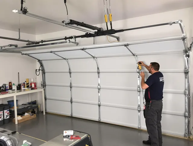 Plainfield Garage Door Repair certified technician performing overhead door system repair in Plainfield
